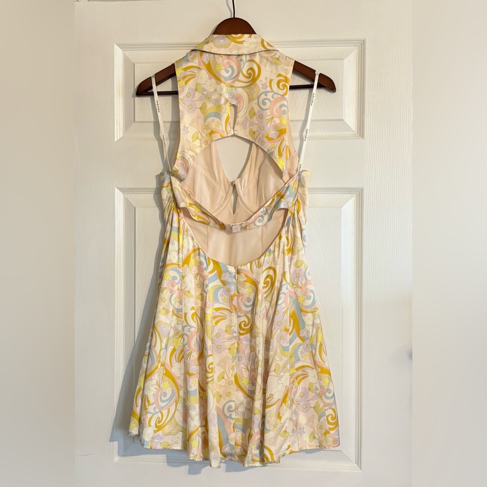 For Love & Lemons Marcia Floral Celestial Star Satin Mini Dress Size Medium - Picture 6 of 16